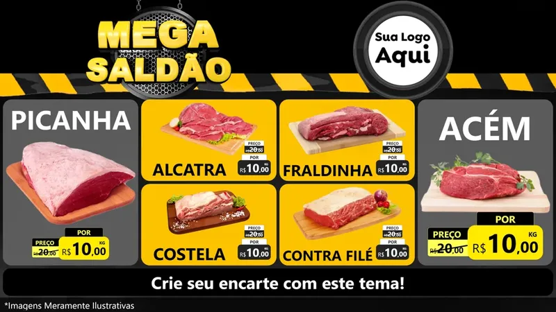 Modelo de TV para TV Horizontal com o tema Mega Saldão para Açougue