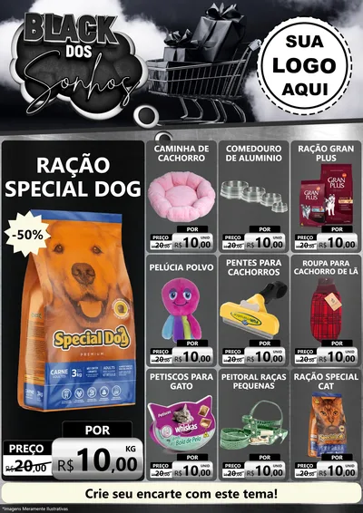Modelo de Encarte para Encarte A4 Vertical com o tema Black dos Sonhos para Pet Shop
