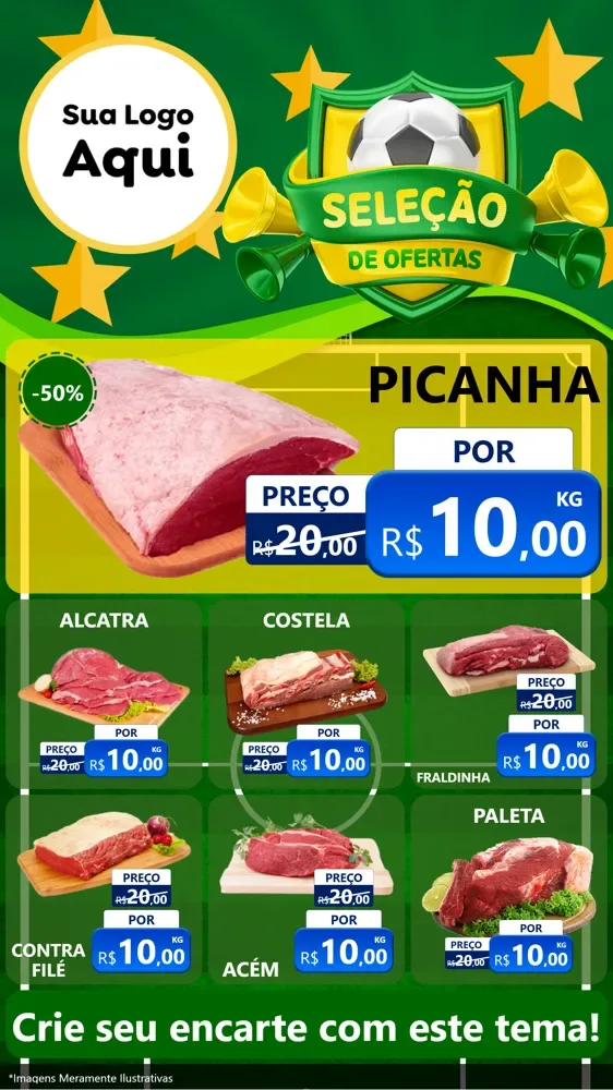 Modelo de Rede Social para Stories com o tema Seleção de Ofertas - Copa para Açougue