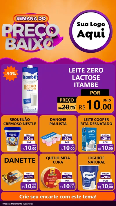Modelo de Rede Social para Stories com o tema Semana do Preço Baixo para Frios e Laticínios