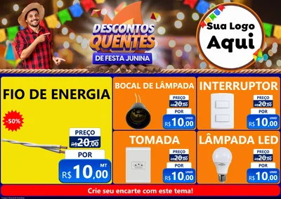 Modelo de Encarte para Encarte A4 Horizontal com o tema Descontos Quentes de Festa Junina para Materiais Elétricos