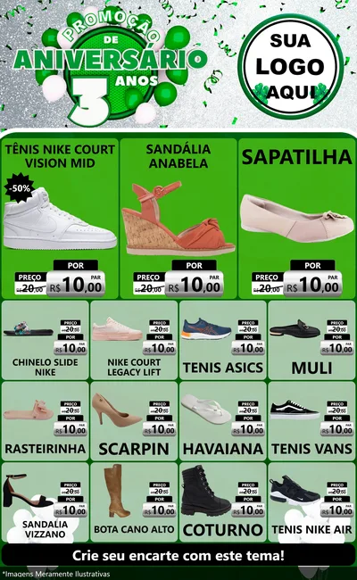 Modelo de Encarte para Encarte Grande com o tema Promoção de Aniversário - 3 Anos para Calçados