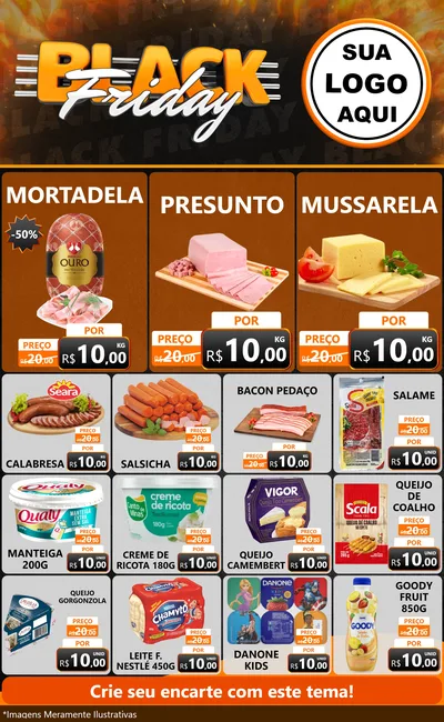 Modelo de Encarte para Encarte Grande com o tema Black Friday para Frios e Laticínios