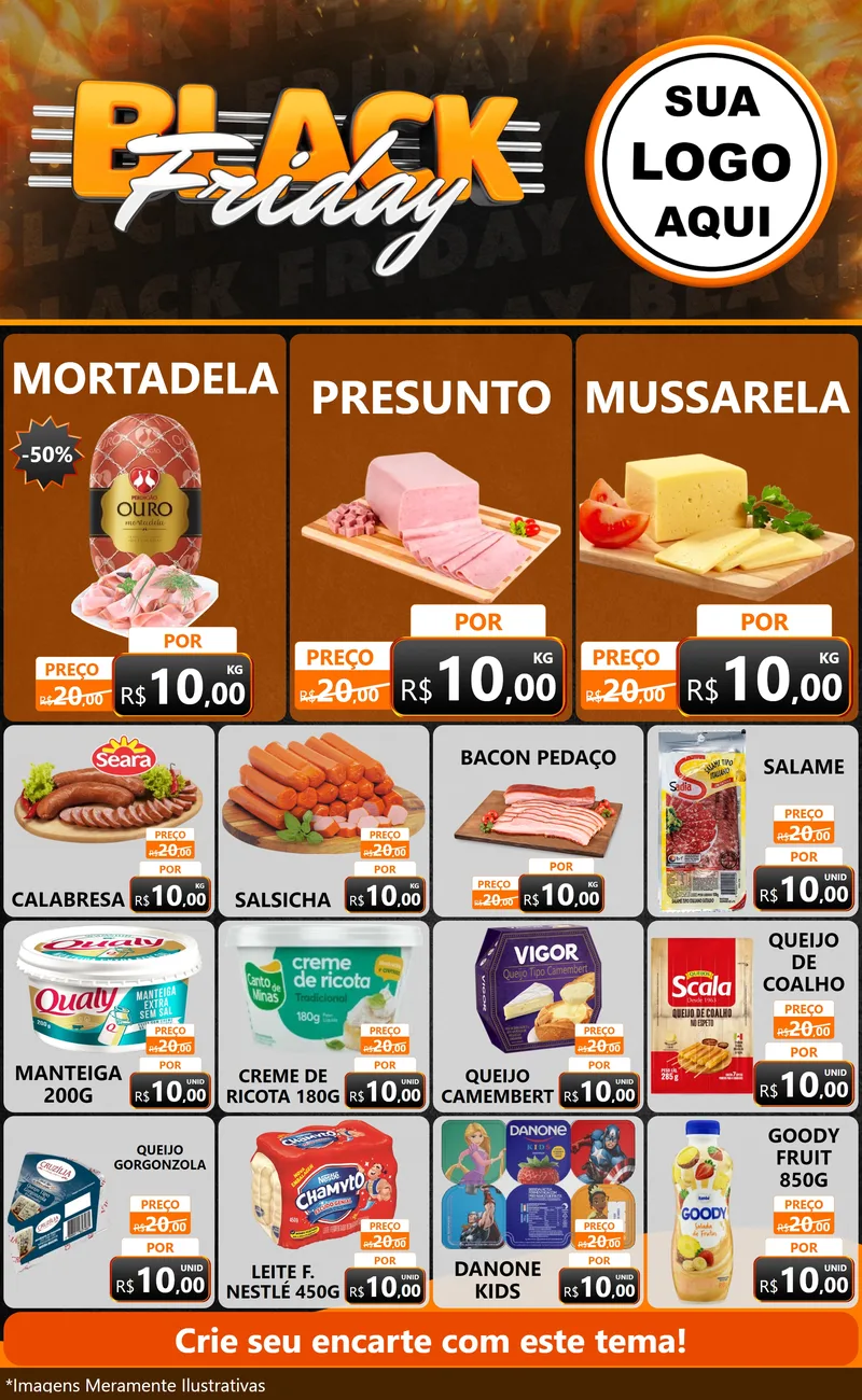 Modelo de Encarte para Encarte Grande com o tema Black Friday para Frios e Laticínios
