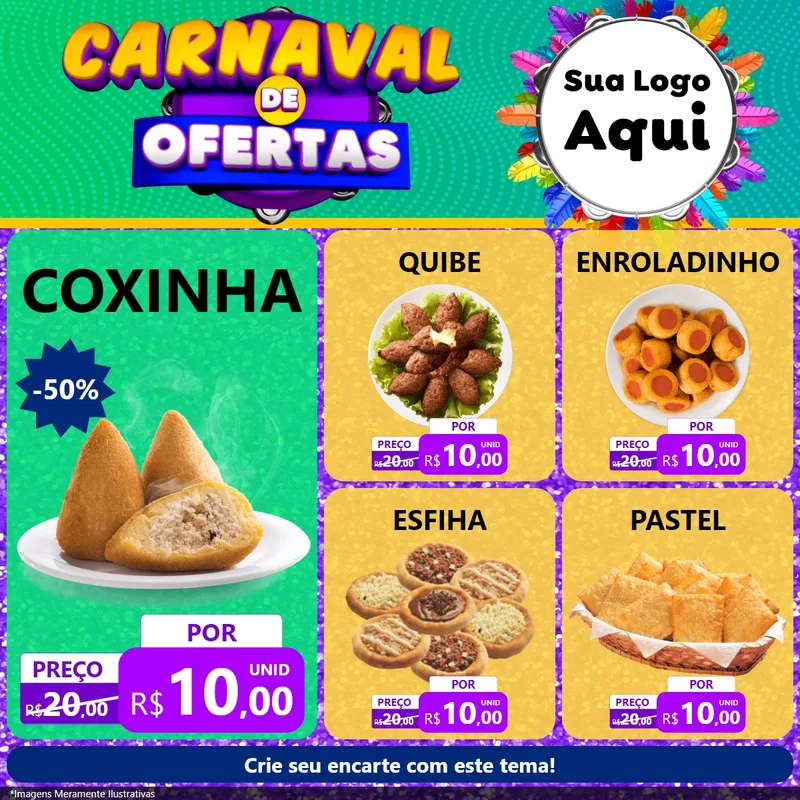 Modelo de Rede Social para Feed Facebook com o tema Carnaval de Ofertas para Salgadaria