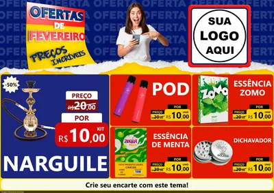 Modelo de Encarte para Encarte A4 Horizontal com o tema Ofertas de Fevereiro - Preços Incríveis para Tabacaria