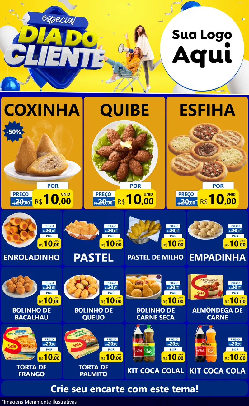 Modelo de Encarte para Encarte Grande com o tema Especial Dia do Cliente para Salgadaria
