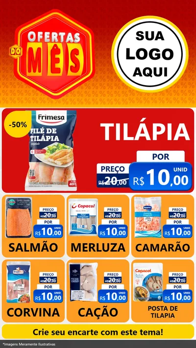 Modelo de Rede Social para Stories com o tema Ofertas do Mês para Peixaria