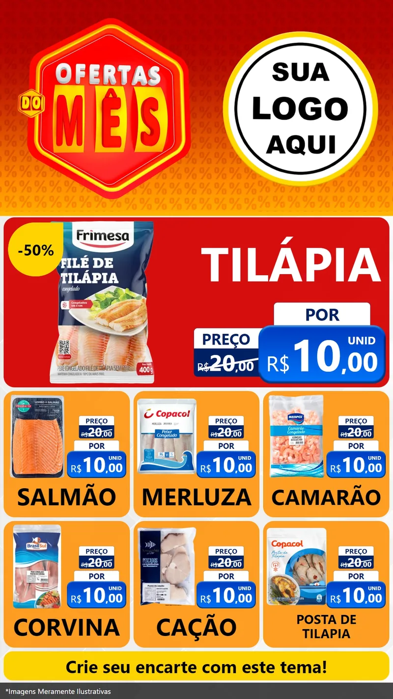 Modelo de Rede Social para Stories com o tema Ofertas do Mês para Peixaria