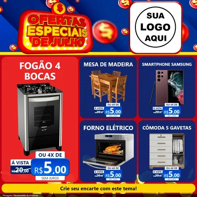 Modelo de Rede Social para Feed Facebook com o tema Ofertas Especiais de Julho para Móveis e Eletro