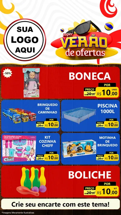 Modelo de TV para TV Vertical com o tema Super Verão de Ofertas para Brinquedos