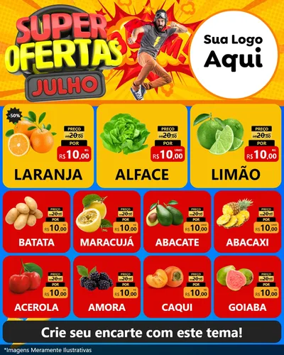 Modelo de Rede Social para Feed Instagram com o tema Super Ofertas Julho para Hortifrúti