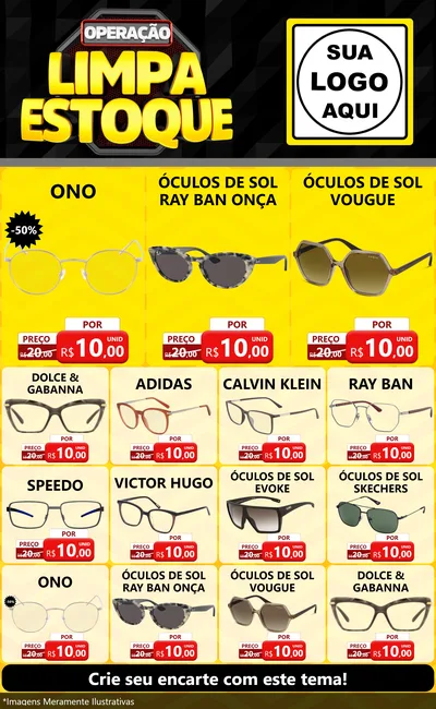 Modelo de Encarte para Encarte Grande com o tema Operação Limpa Estoque para Óticas