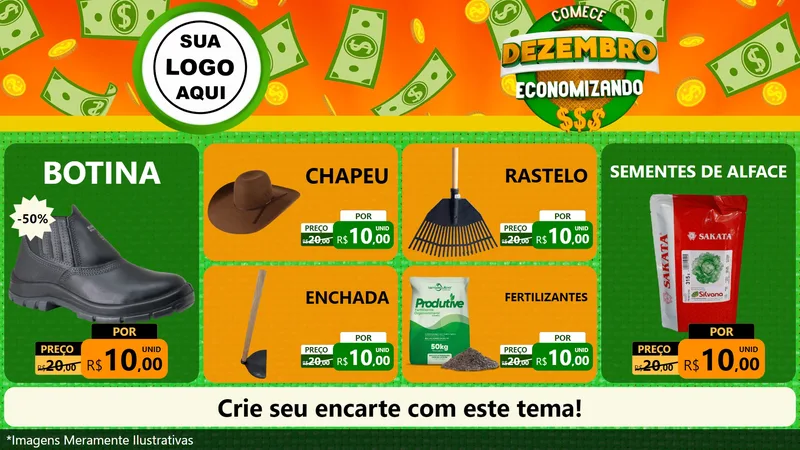 Modelo de TV para TV Horizontal com o tema Comece Dezembro Economizando para Agropecuária