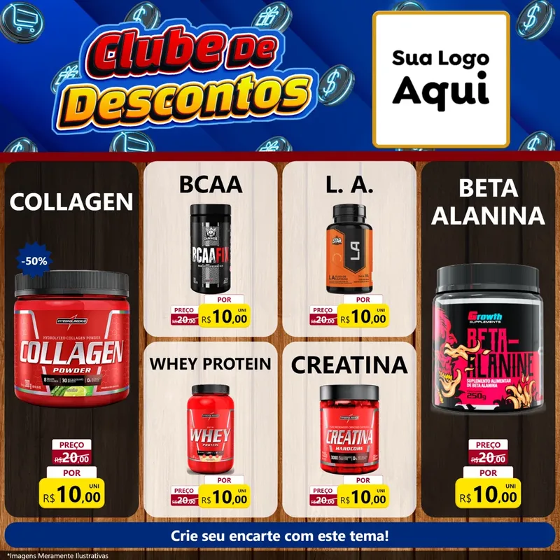 Modelo de Rede Social para Feed Facebook com o tema Clube de Descontos para Suplementos alimentares