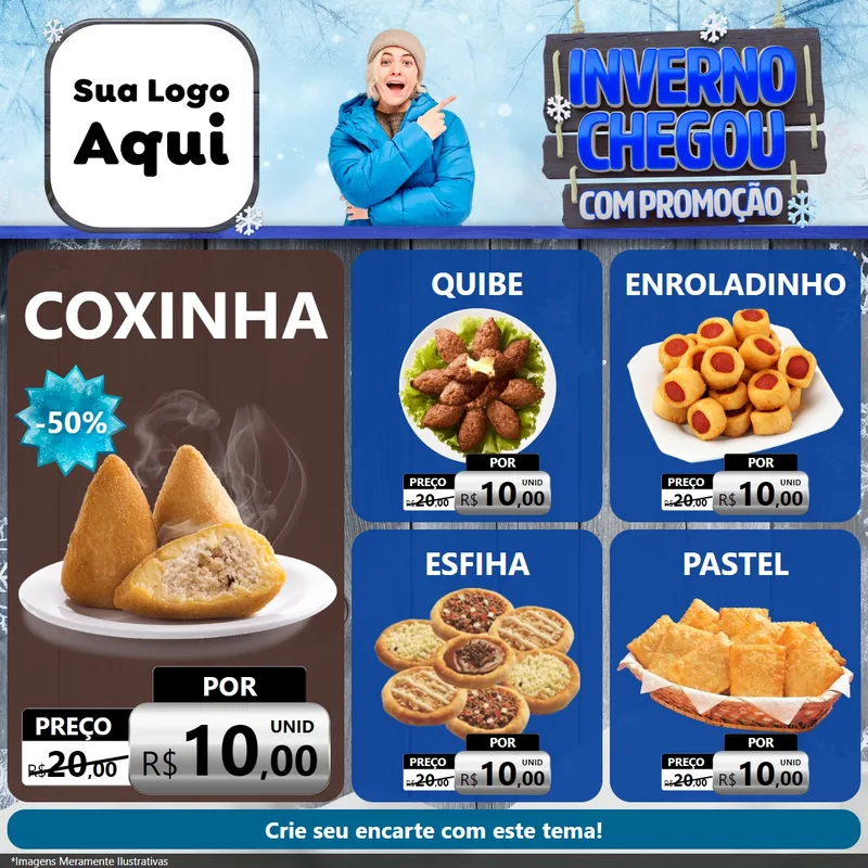 Modelo de Rede Social para Feed Facebook com o tema Inverno Chegou Com Promoção para Salgadaria