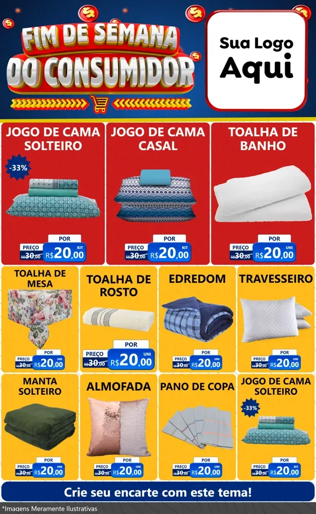 Modelo de Encarte para Encarte Grande com o tema Fim de Semana do Consumidor para Cama, Mesa e Banho