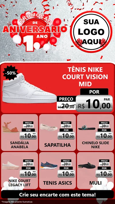Modelo de Rede Social para Stories com o tema Promoção de Aniversário - 1 Ano para Calçados