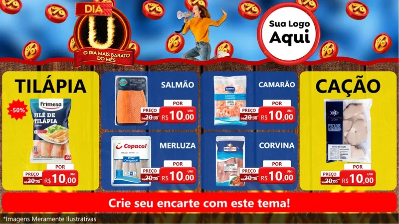 Modelo de TV para TV Horizontal com o tema Dia U - O Dia Mais Barato Do Mês para Peixaria