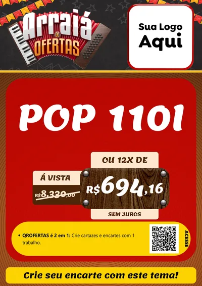 Modelo de Cartaz para Cartaz A4 Vertical com o tema Arraiá de Ofertas - Junina para Concessionaria de Motos