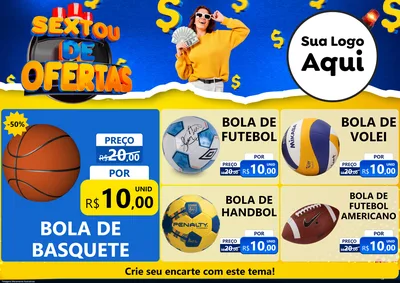 Modelo de Encarte para Encarte A4 Horizontal com o tema Sextou de Ofertas para Artigos Esportivos