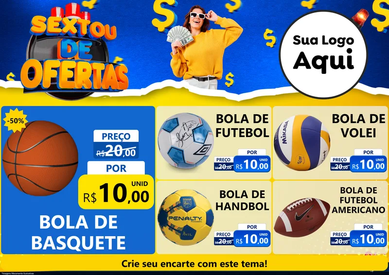 Modelo de Encarte para Encarte A4 Horizontal com o tema Sextou de Ofertas para Artigos Esportivos
