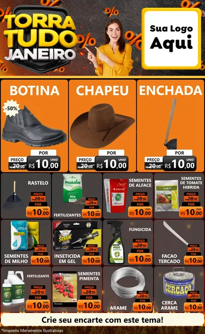 Modelo de Encarte para Encarte Grande com o tema Torra Tudo Janeiro para Agropecuária