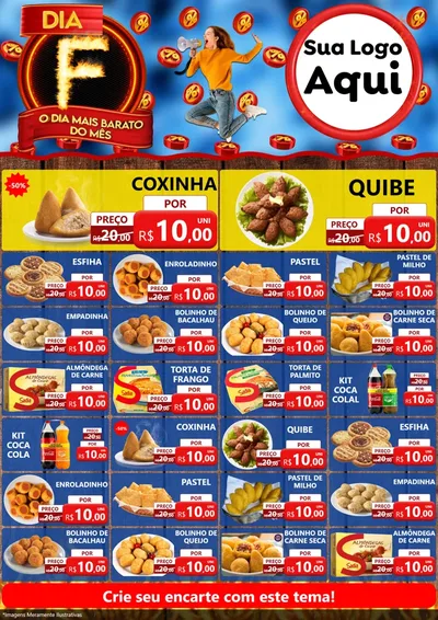 Modelo de Encarte para Encarte A4 Vertical com o tema Dia F - O Dia Mais Barato Do Mês para Salgadaria