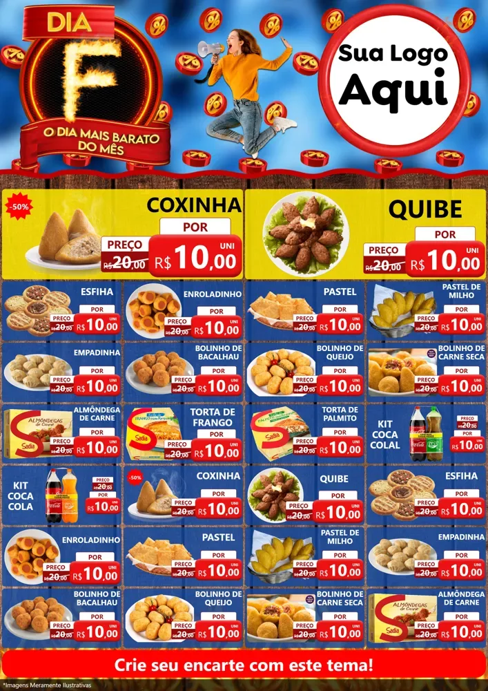 Modelo de Encarte para Encarte A4 Vertical com o tema Dia F - O Dia Mais Barato Do Mês para Salgadaria