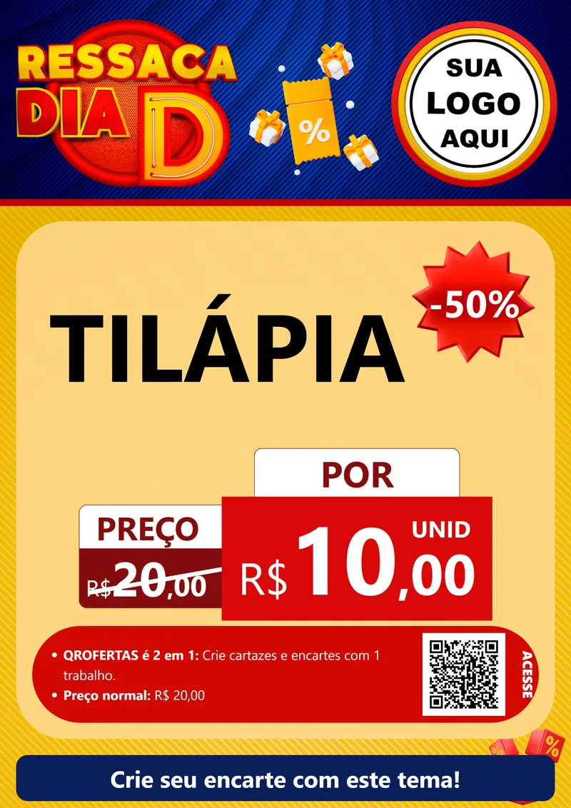Modelo de Cartaz para Cartaz A4 Vertical com o tema Ressaca Dia D para Peixaria