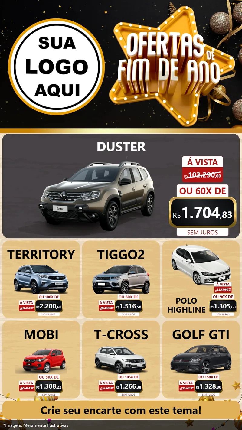 Modelo de Rede Social para Stories com o tema Ofertas de Fim de Ano para Concessionaria de Carros