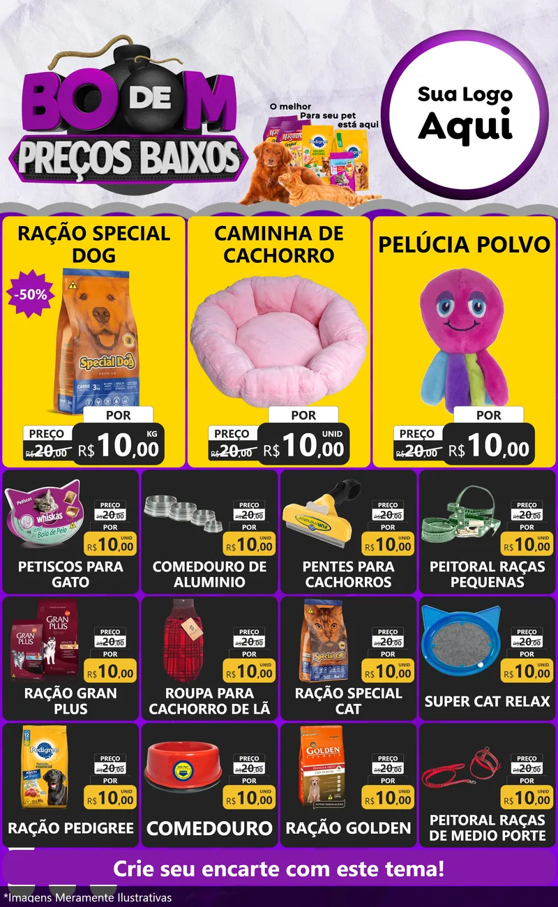 Modelo de Encarte para Encarte Grande com o tema Boom de Preços Baixos para Pet Shop