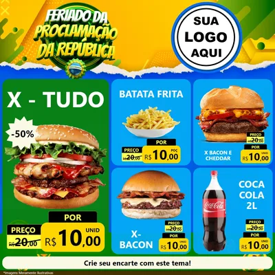 Modelo de Rede Social para Feed Facebook com o tema Feriado da Proclamação da República para Hamburgueria