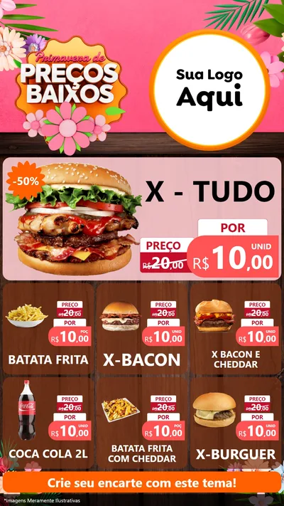 Modelo de Rede Social para Stories com o tema Primavera de Preços Baixos para Hamburgueria