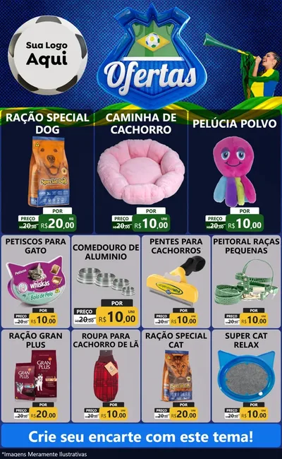 Modelo de Encarte para Encarte Grande com o tema Ofertas (Futebol) para Pet Shop