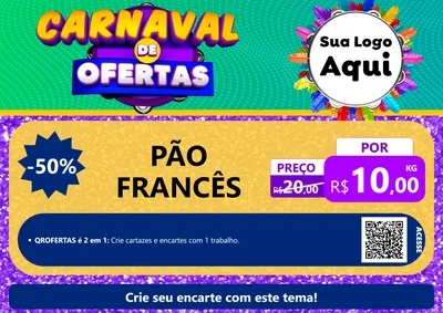 Modelo de Cartaz para Cartaz A4 Horizontal com o tema Carnaval de Ofertas para Padaria