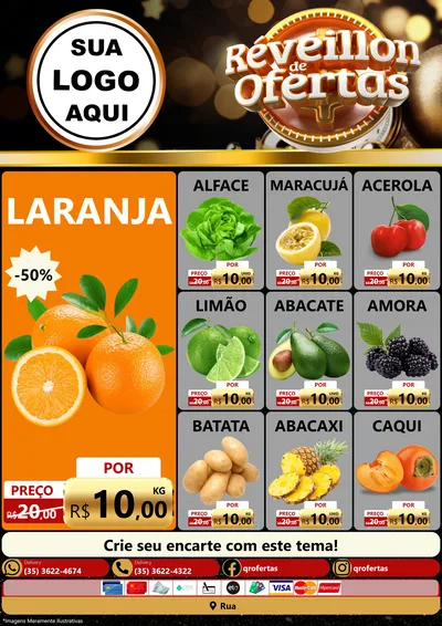 Modelo de Encarte para Encarte A4 Vertical com o tema Réveillon de Ofertas para Hortifrúti
