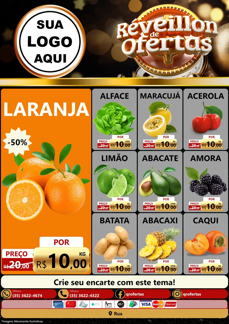 Modelo de Encarte para Encarte A4 Vertical com o tema Réveillon de Ofertas para Hortifrúti