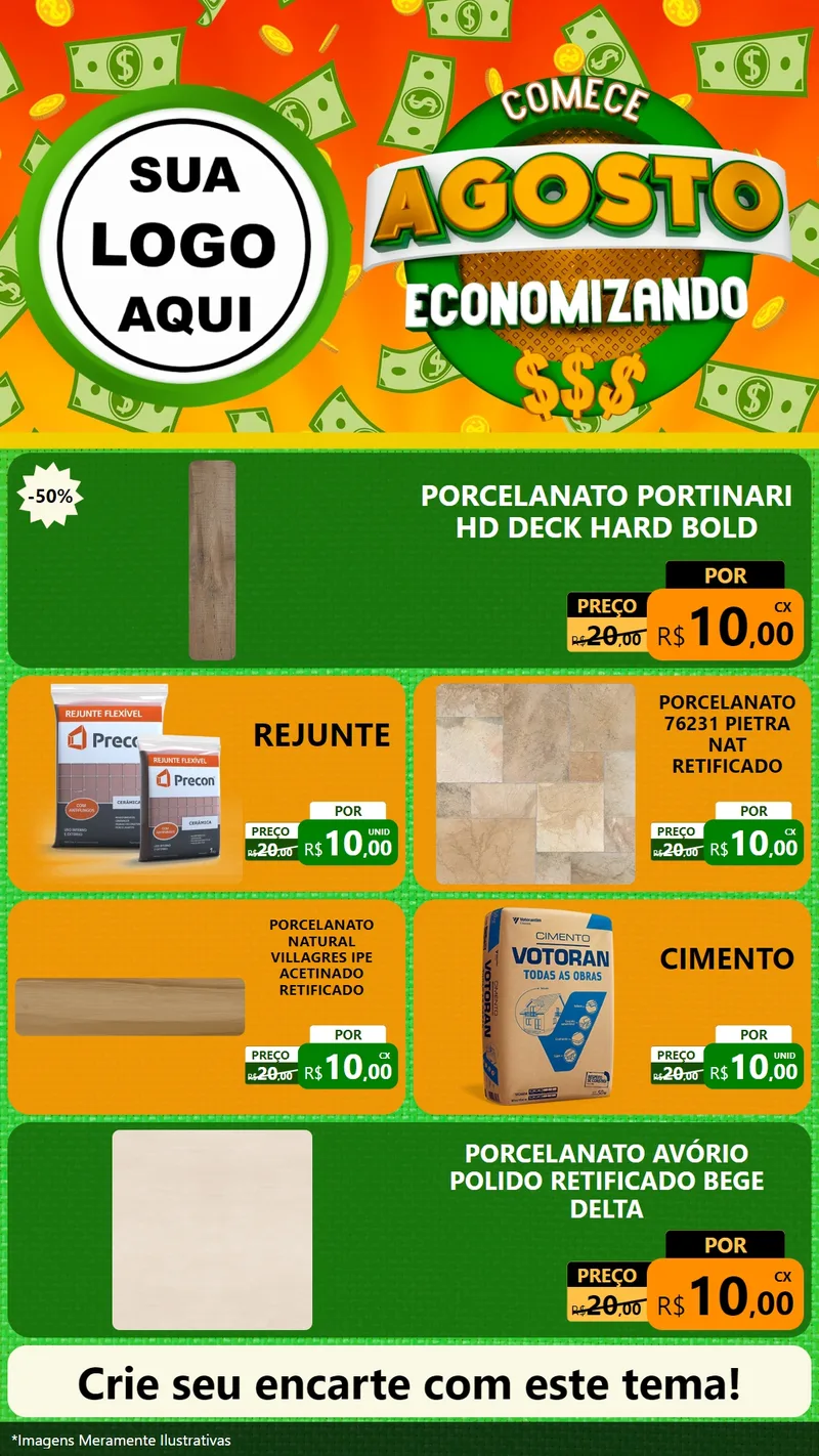 Modelo de TV para TV Vertical com o tema Comece Agosto Economizando para Pisos e revestimentos