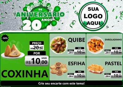 Modelo de Encarte para Encarte A4 Horizontal com o tema Promoção de Aniversário - 20 Anos para Salgadaria