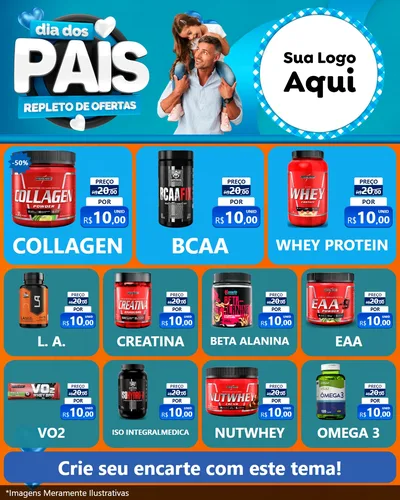 Modelo de Rede Social para Feed Instagram com o tema Dia Dos Pais Repleto de Ofertas para Suplementos alimentares
