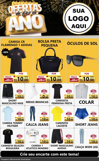Modelo de Encarte para Encarte Grande com o tema Ofertas de Fim de Ano para Roupas e acessórios