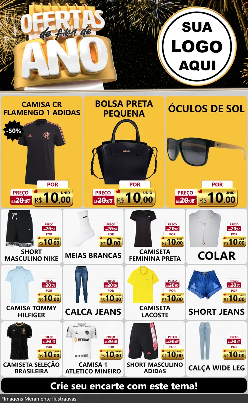 Modelo de Encarte para Encarte Grande com o tema Ofertas de Fim de Ano para Roupas e acessórios
