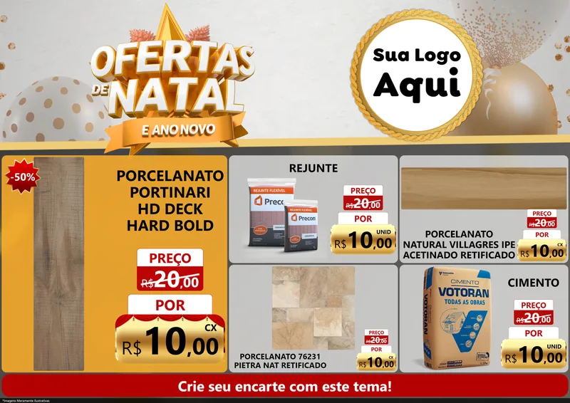Modelo de Encarte para Encarte A4 Horizontal com o tema Ofertas De Natal E Ano Novo para Pisos e revestimentos