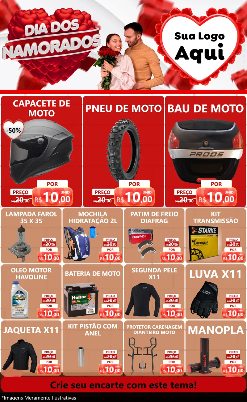 Modelo de Encarte para Encarte Grande com o tema Dia dos Namorados para Moto peças