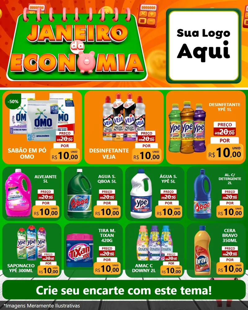 Modelo de Rede Social para Feed Instagram com o tema Janeiro da Economia para Produtos de Limpeza