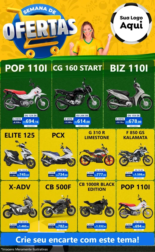 Modelo de Encarte para Encarte Grande com o tema Semana de Ofertas - Copa para Concessionaria de Motos