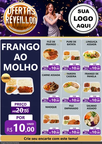 Modelo de Encarte para Encarte A4 Vertical com o tema Ofertas de Réveillon para Restaurante