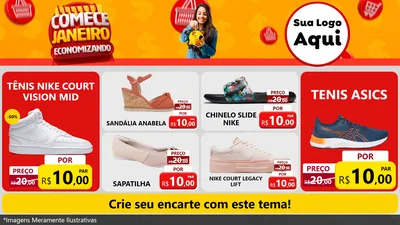 Modelo de TV para TV Horizontal com o tema Comece Janeiro Economizando para Calçados