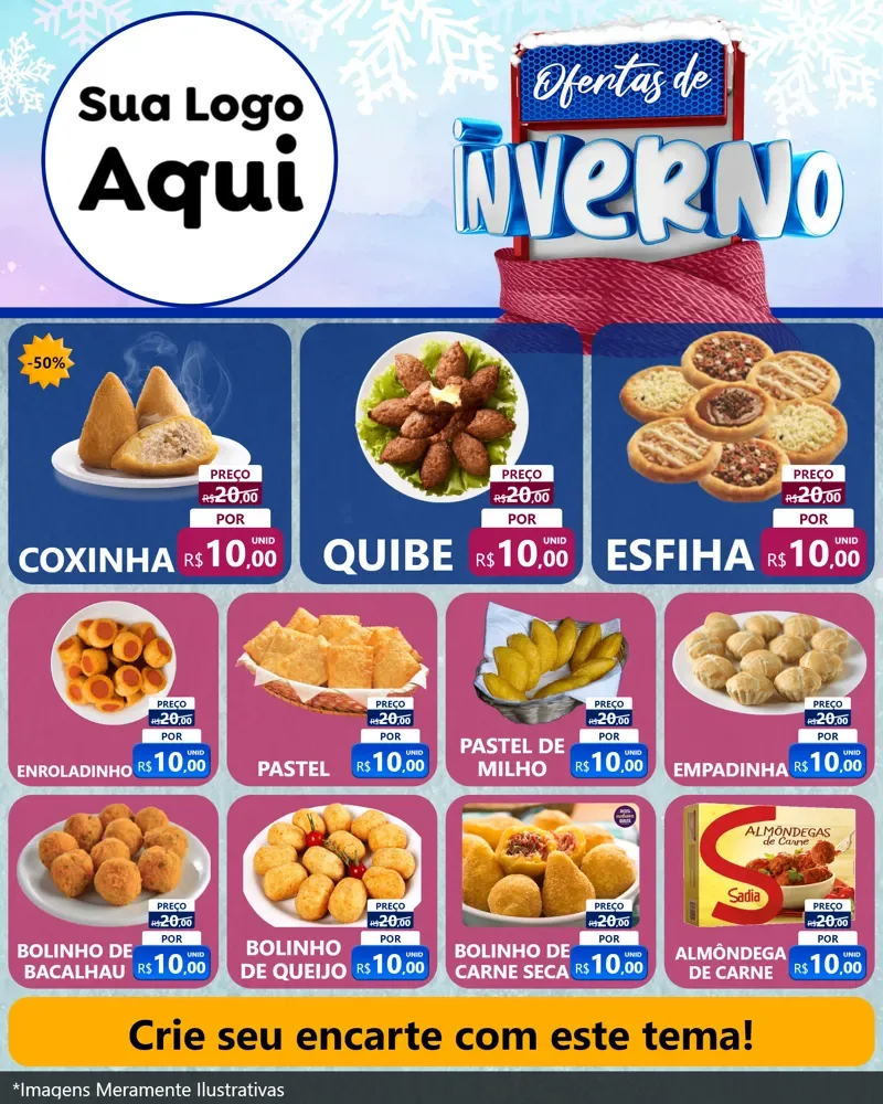 Modelo de Rede Social para Feed Instagram com o tema Ofertas de Inverno para Salgadaria